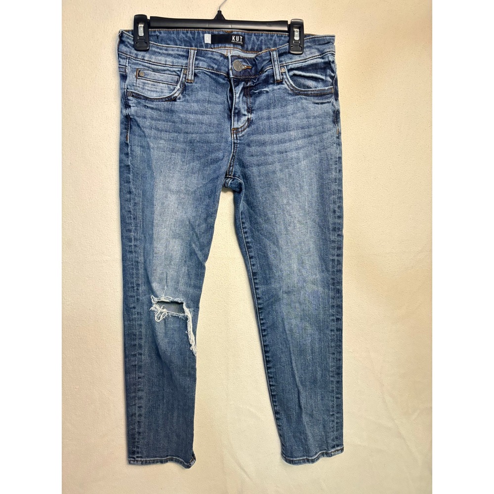 KUT from the Kloth Mia Toothpick Skinny Jeans Medium Wash Distressed Size 4